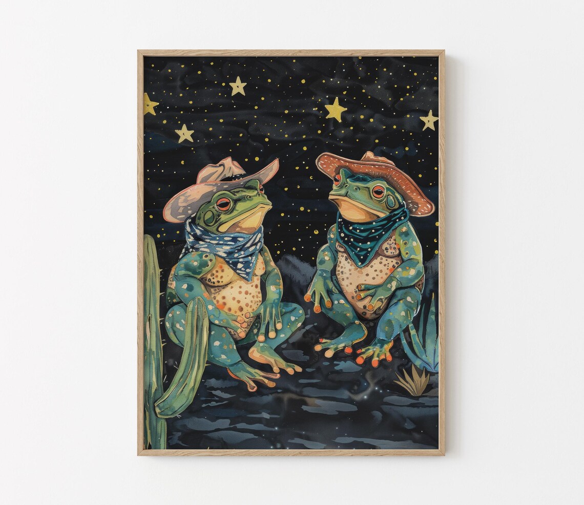 Cowboy Frog Oil Painting, Whimsical Western Art Print