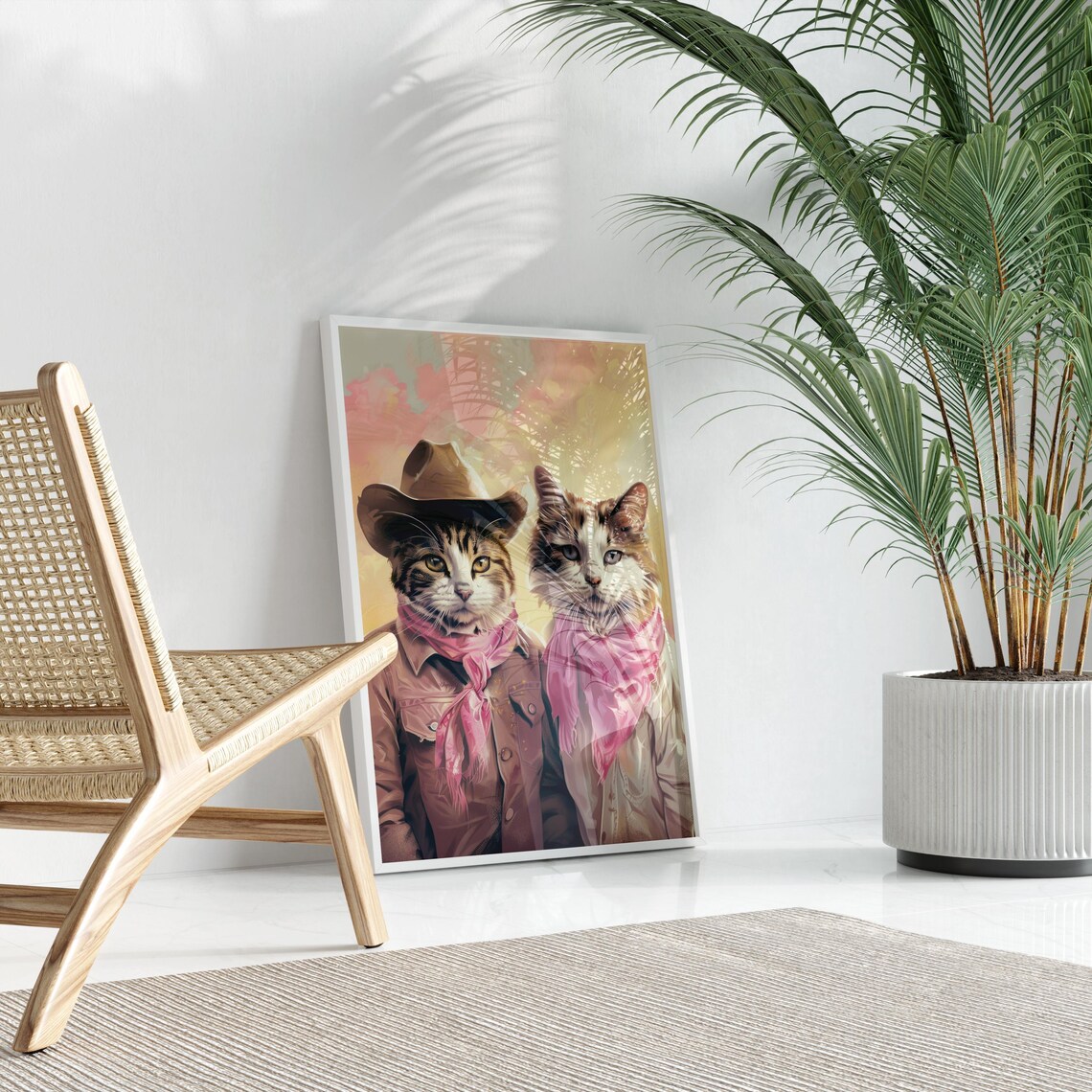 Cowboy Cats Oil Painting Poster with Tabby Pair at Golden Hour - Image 3