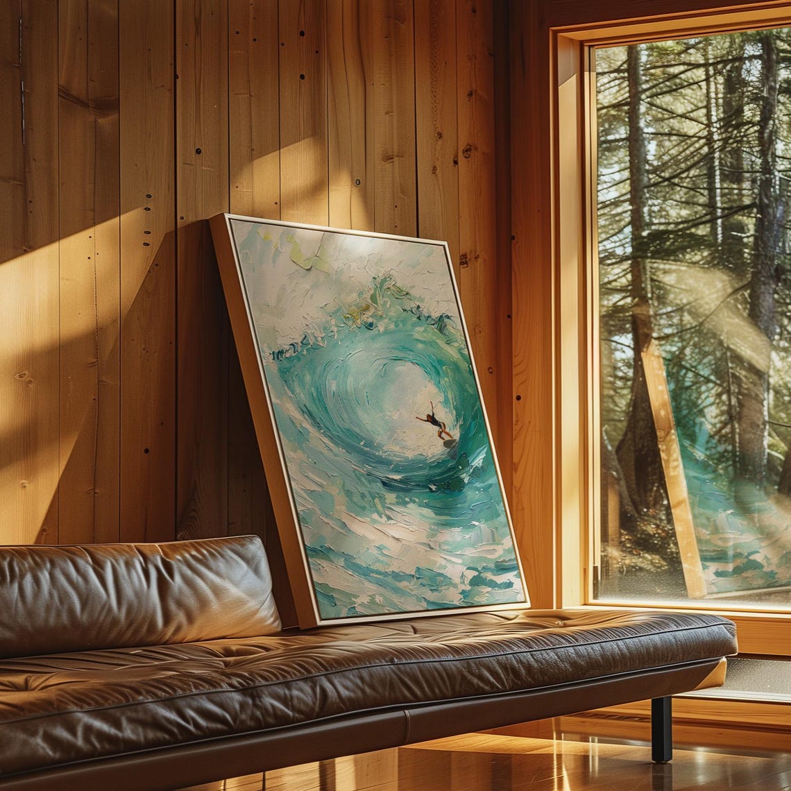 Surfing On Blue Waves Oil Painting Stretched Print Wall Art Surfing Painting Surfer Gifts Wall Art Gift Sob5 - Image 3