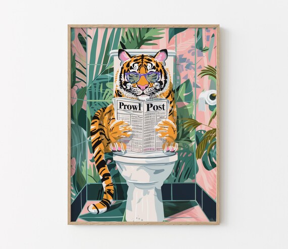 Purple Sunglasses Tiger Reading Prowl Post On Toilet Funny Poster
