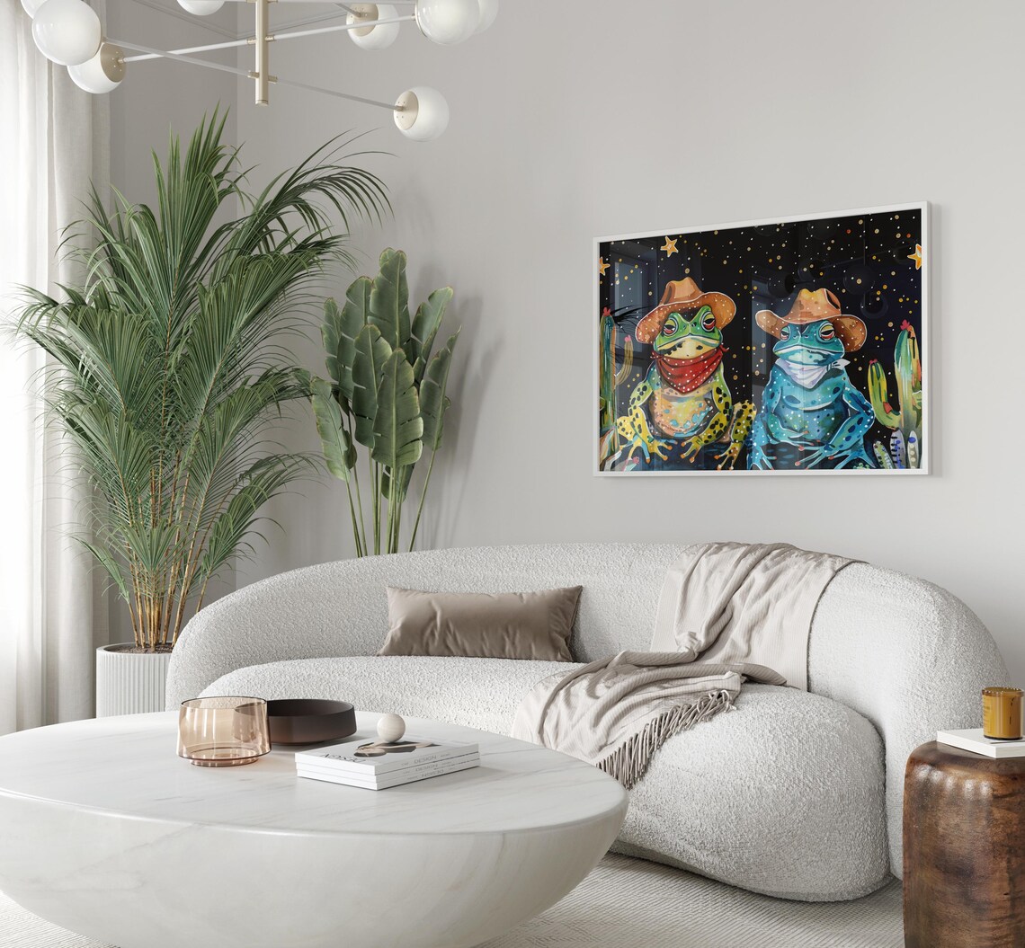 Cowboy Frogs Oil Painting Poster with Spotted Frogs and Stars - Image 3