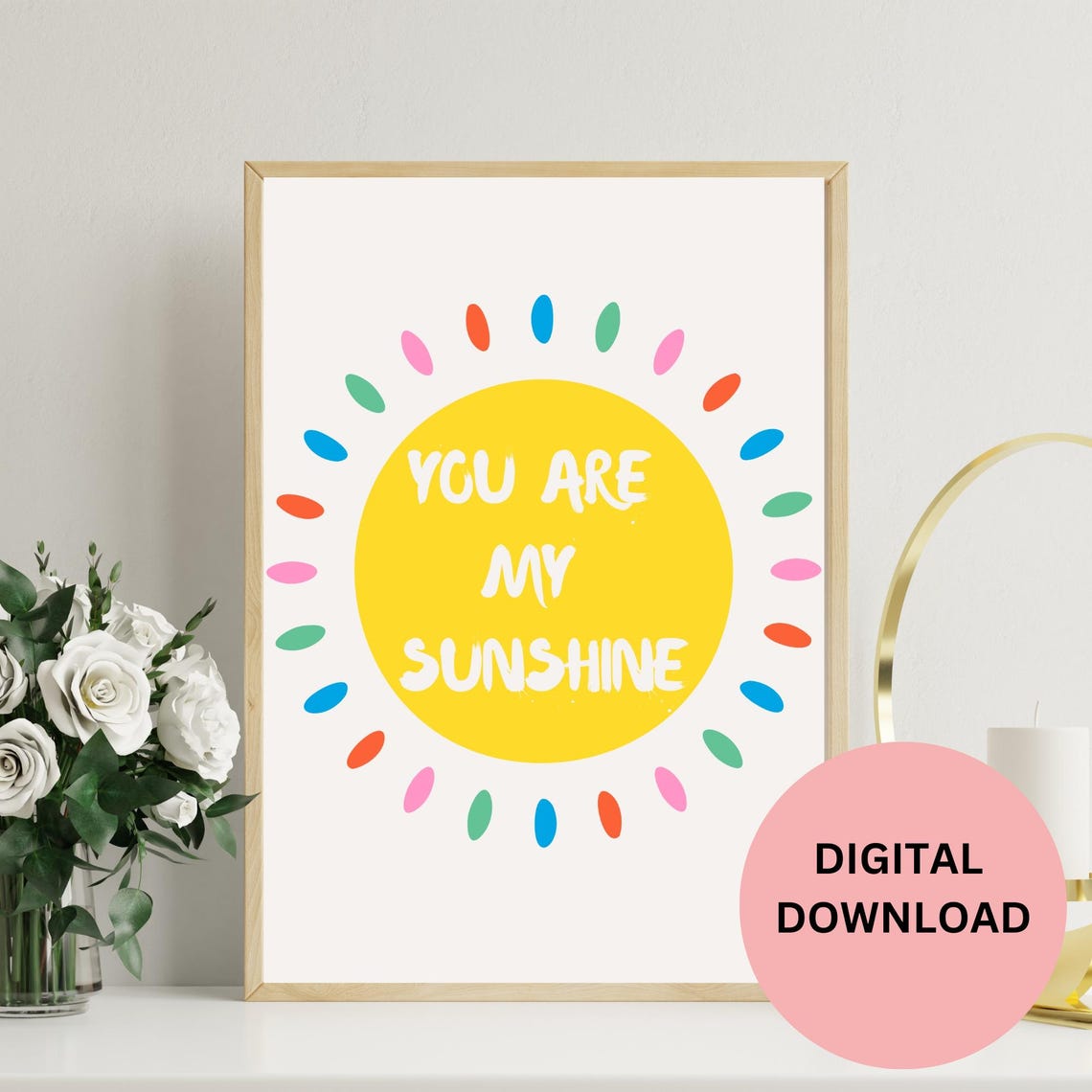 You Are My Sunshine Happy Colorful Sun Rays Nursery Decor Poster - Image 2