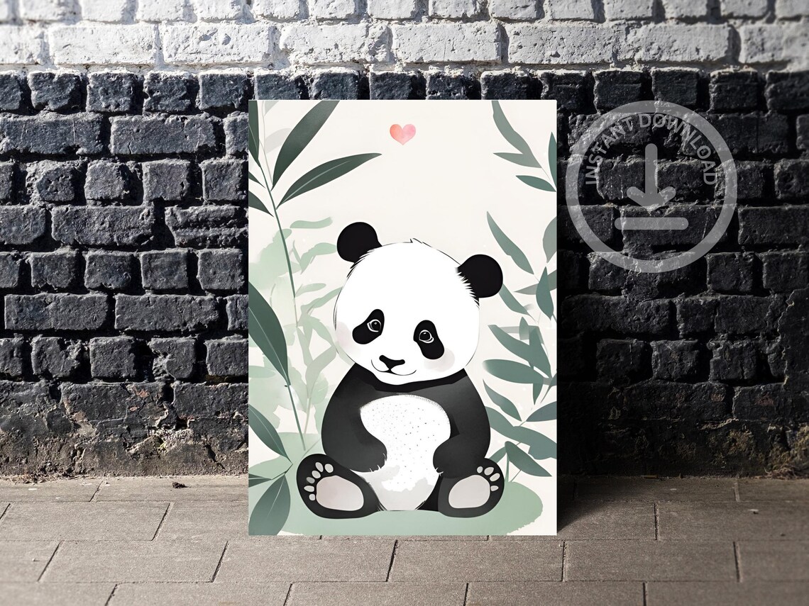 Baby Panda Watercolor Portrait Cute Bamboo Nursery Animal Poster - Image 3