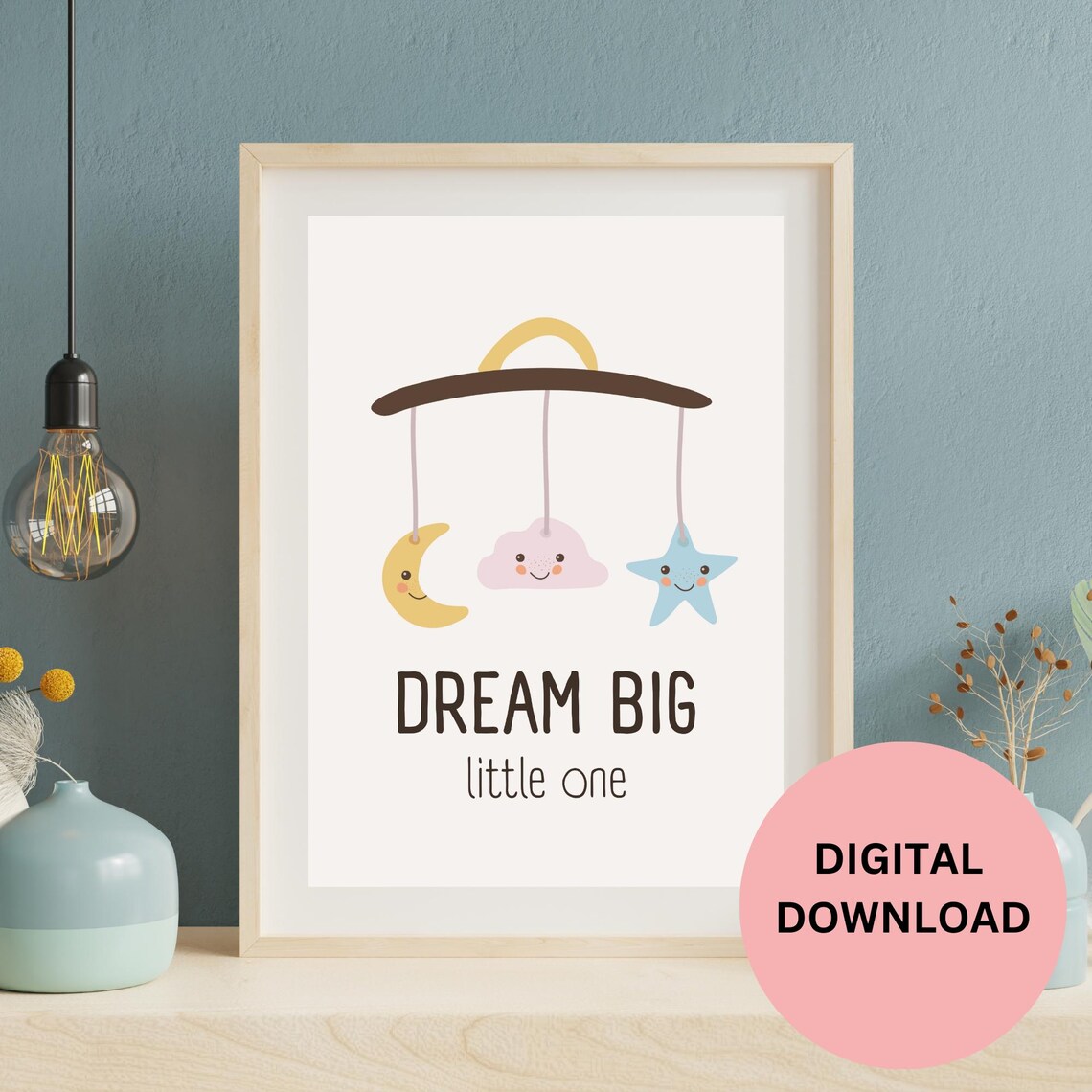 Cute New Parent Gift Dream Big Little One Print Motivational Quote Nursery Room Wall Art Decor For Baby Girl Or Boy Bedroom Decor