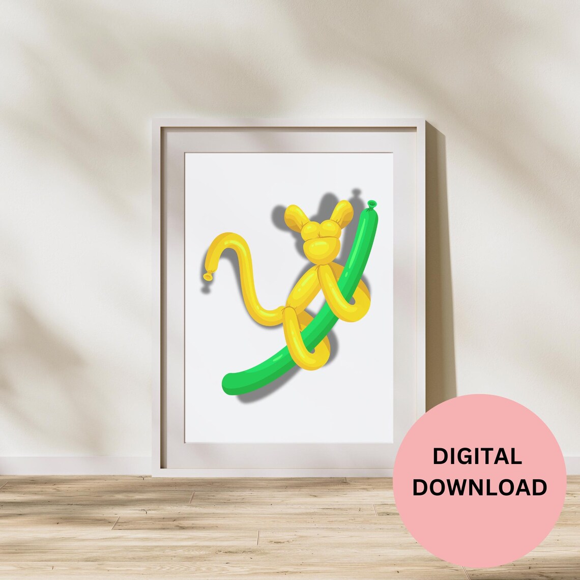 Yellow Balloon Monkey Climbing Green Vine Fun Kids Room Poster