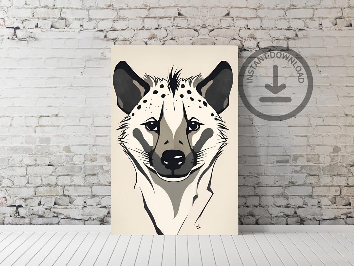 Hyena Portrait Minimalist Ink Painting Unique Safari Face Art Poster - Image 3