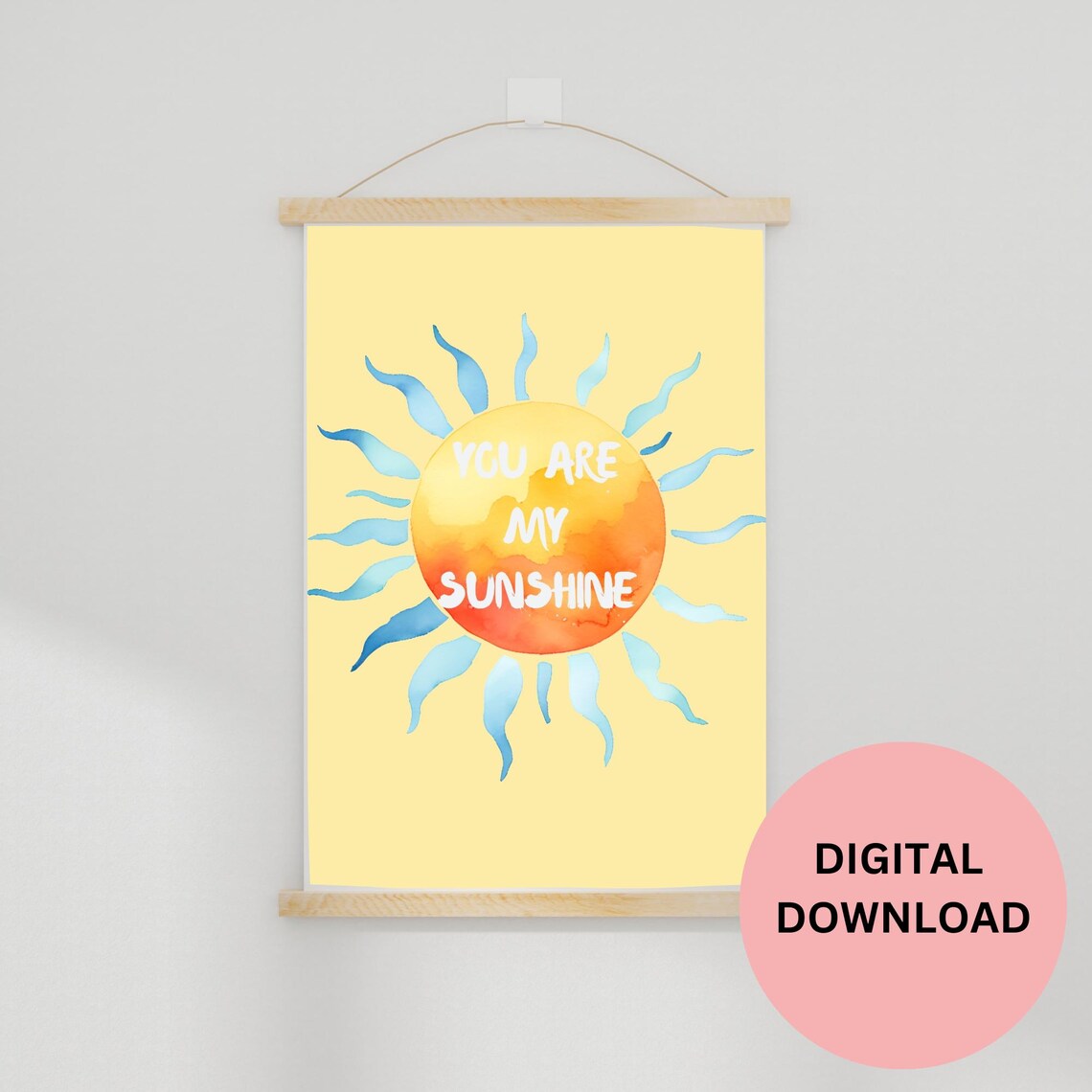You Are My Sunshine Orange Sun Blue Wavy Rays Yellow Kids Nursery Poster - Image 2