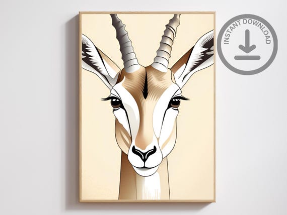 Gift For Wildlife Lovers Minimalist Gazelle Portrait Wall Art Print