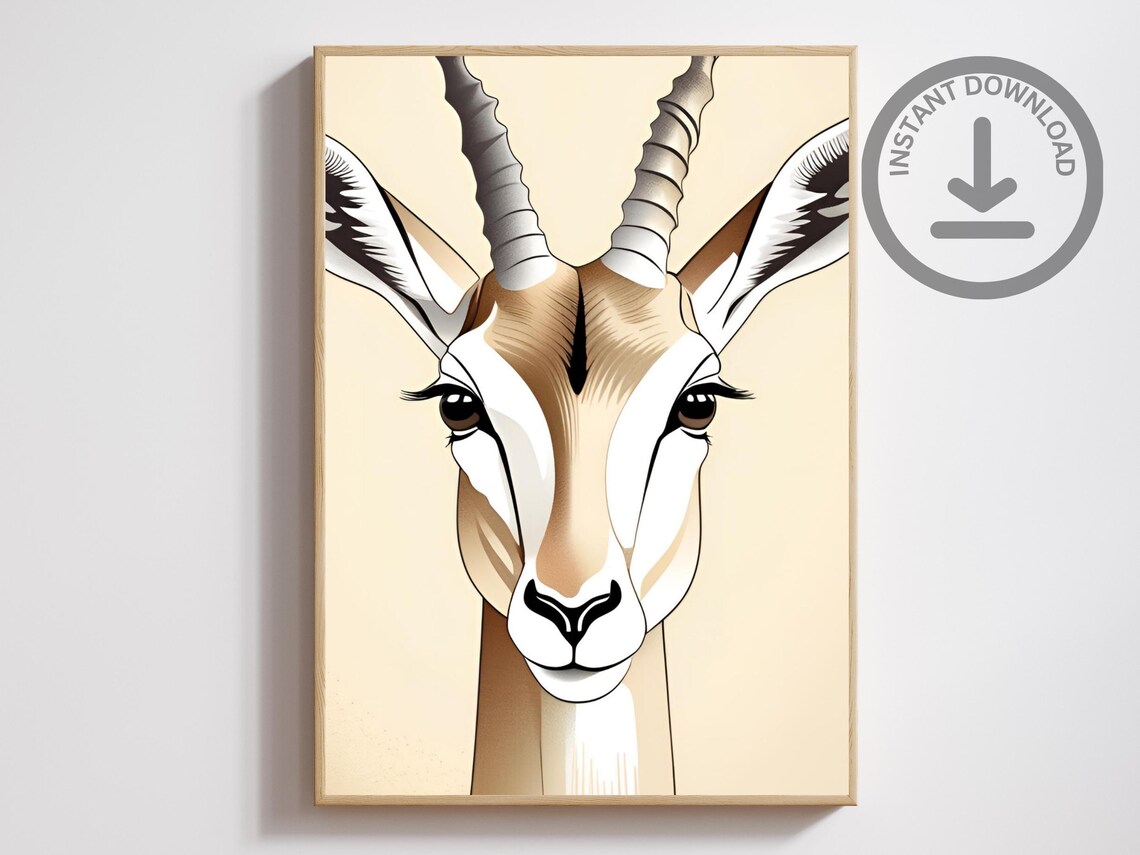 Gazelle Portrait Minimalist Cream Ink Safari Animal Face Art Poster