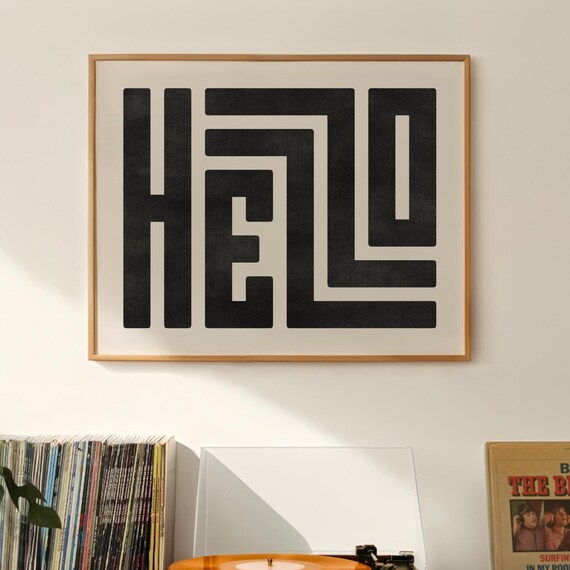 Hello Bold Geometric Typography Black Cream Minimalist Art Poster