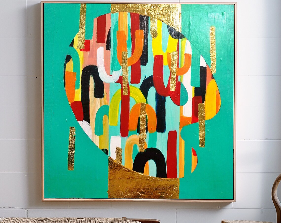 Gold Leaf Abstract Art Print, Colorful Painting