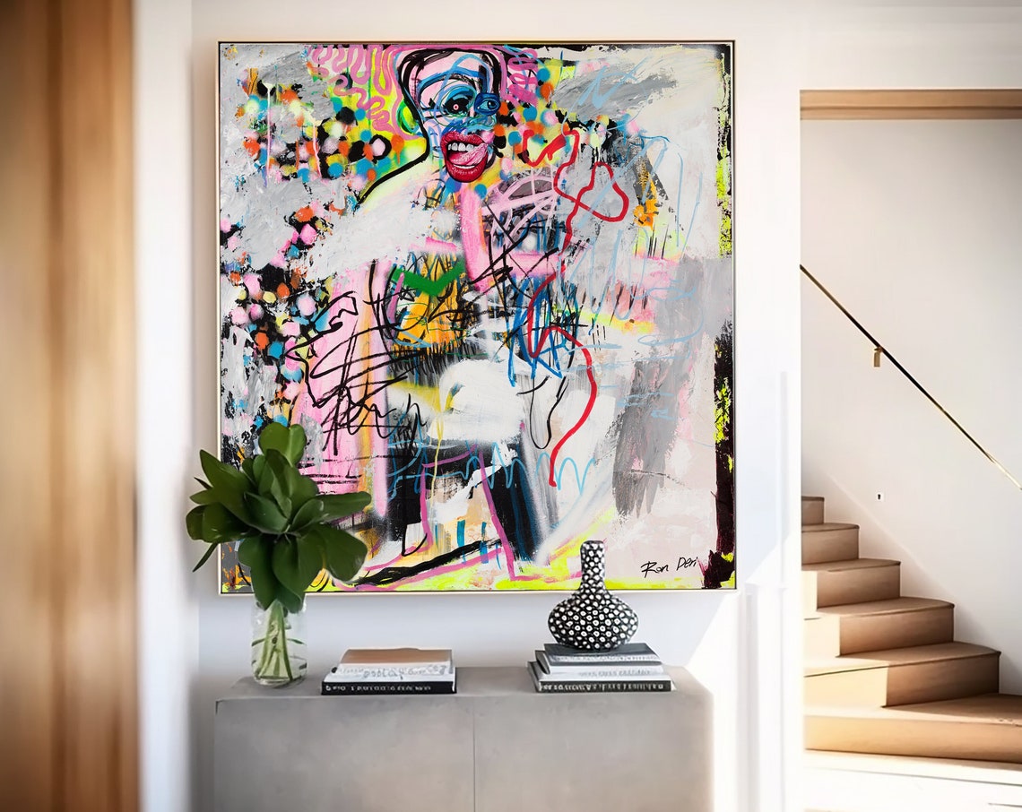 Graffiti Face With Red Lips Pop Art Painting By Ron Deri Poster