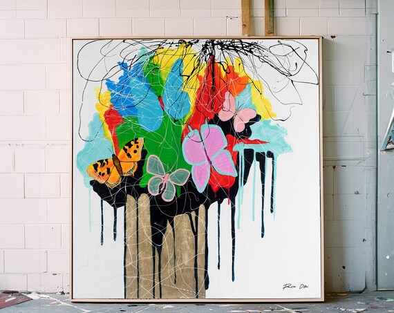 Butterfly Abstract Modern Art Print, Colorful Decor