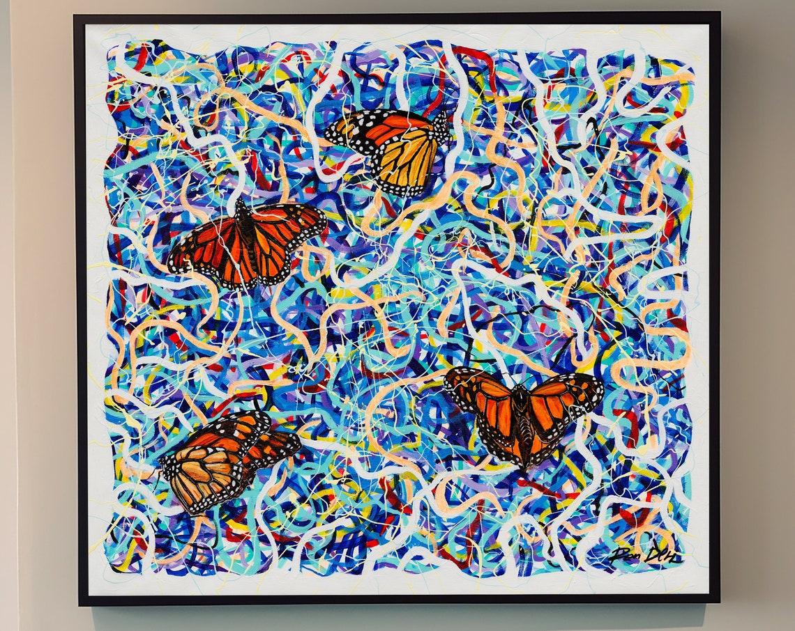 Abstract Wall Art Print On Fluttering Dreams Large Wall Art Original Art Butterflies Painting Modern Art Contemporary Art - Image 3