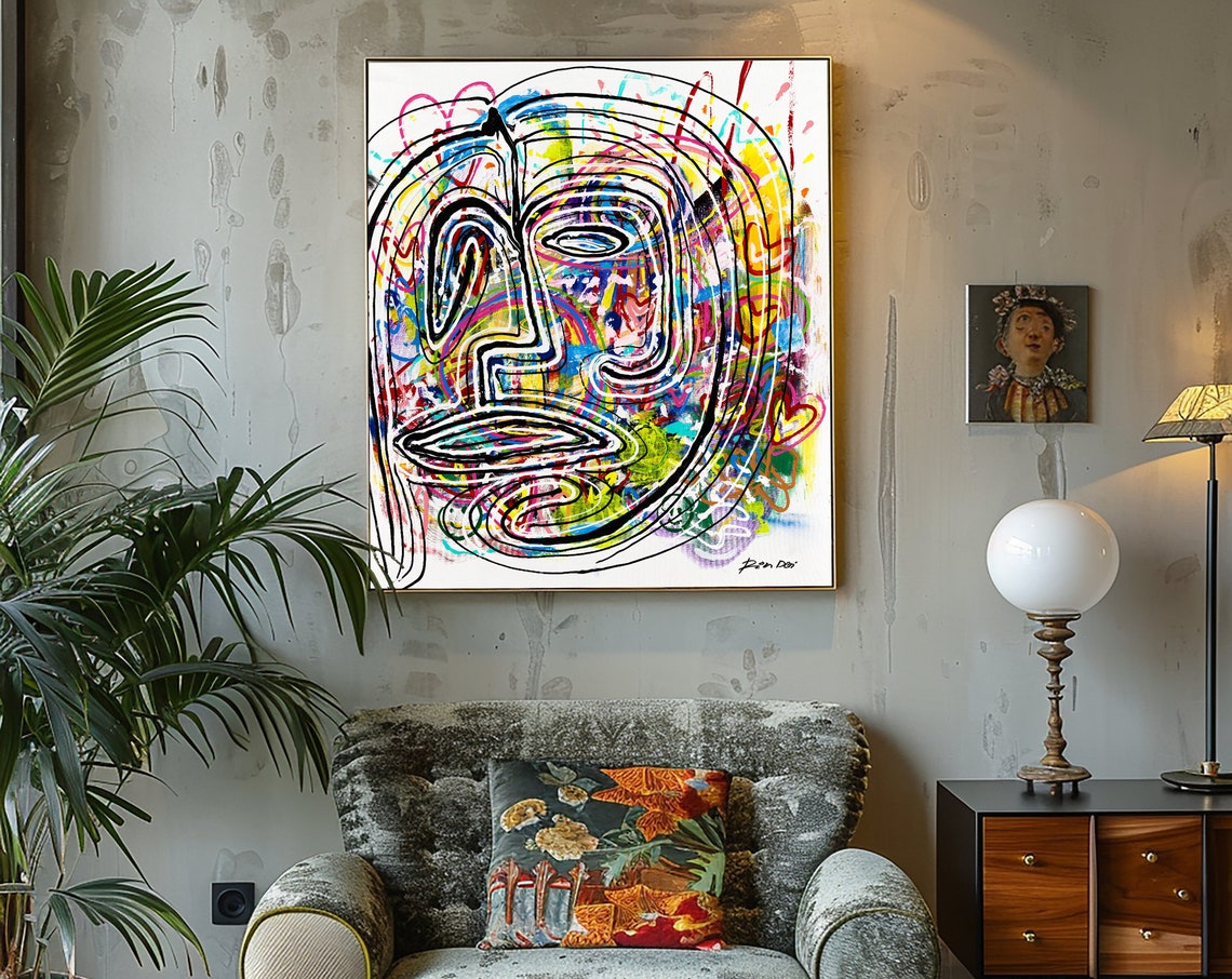 Rainbow Scribble Portrait Square Modern Abstract Expressionist Poster