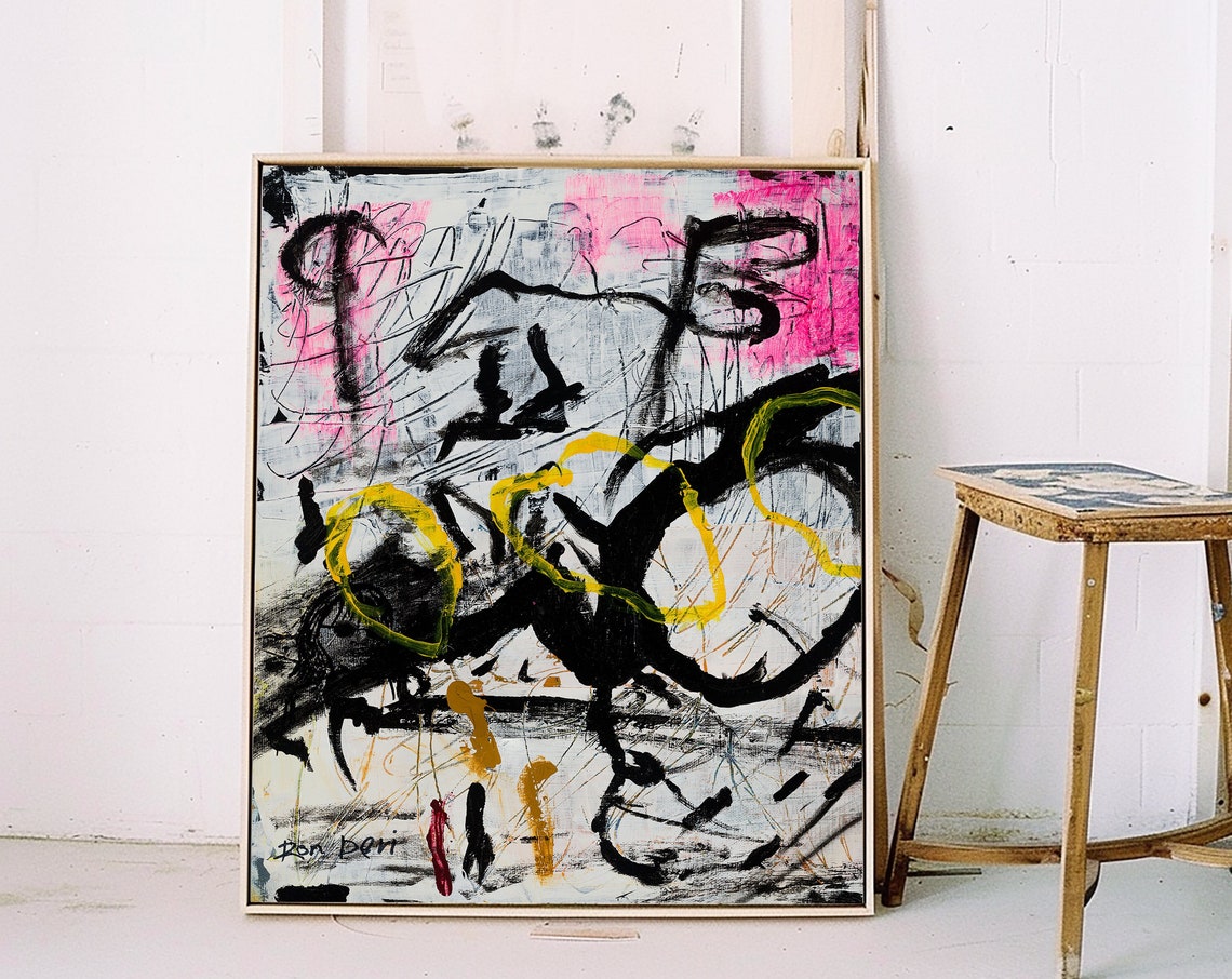 Pink and Black Expressionist Poster Bold Brushstroke Street Art