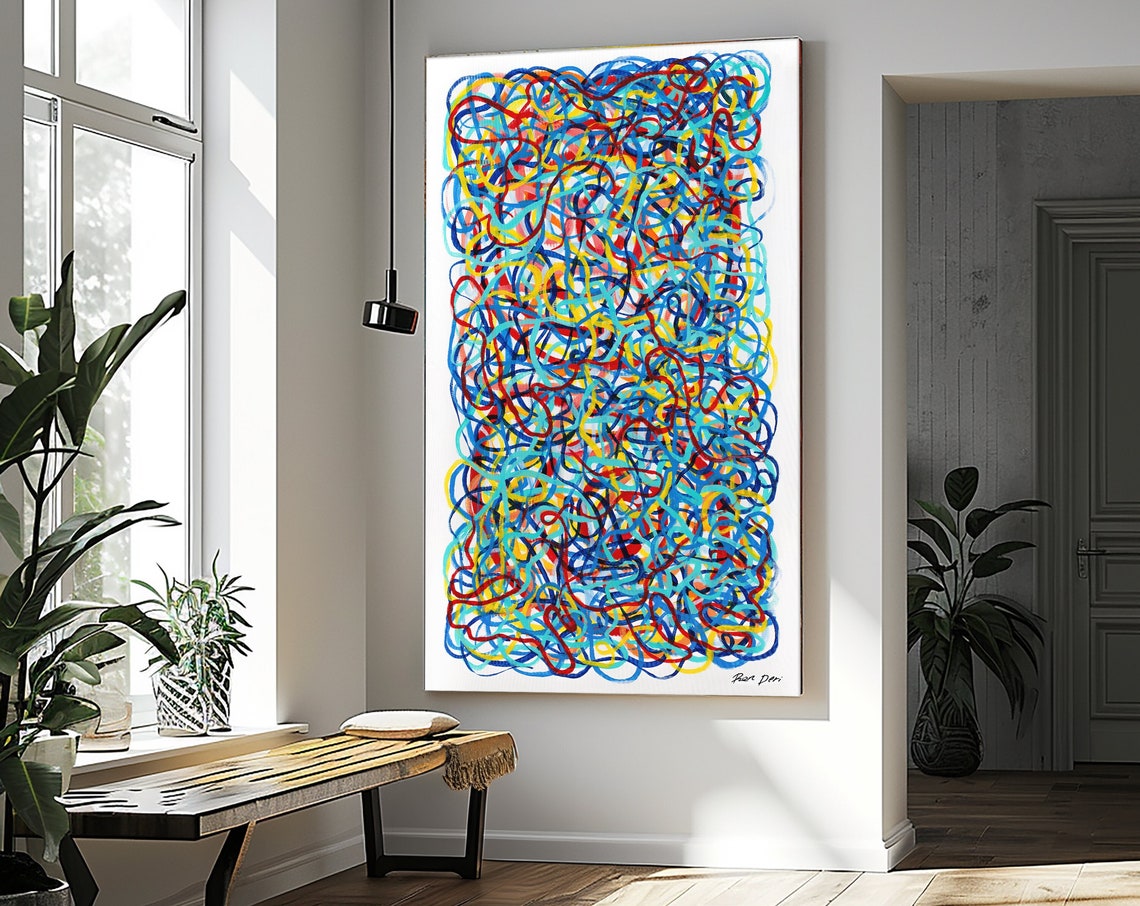 Tangled Colorful Looping Lines Lively Scribble Abstract Art Poster - Image 6