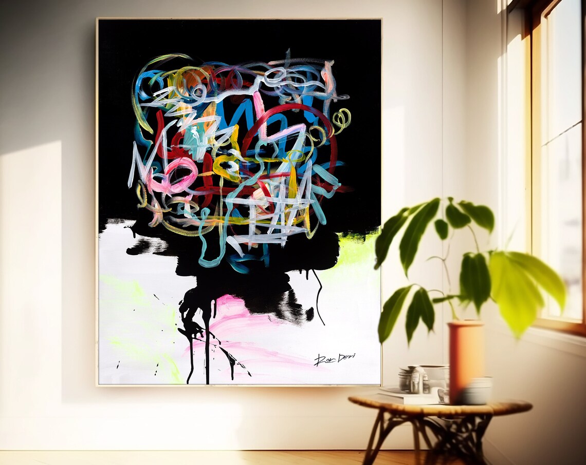 Black Abstract Art Print, Modern Vertical Decor