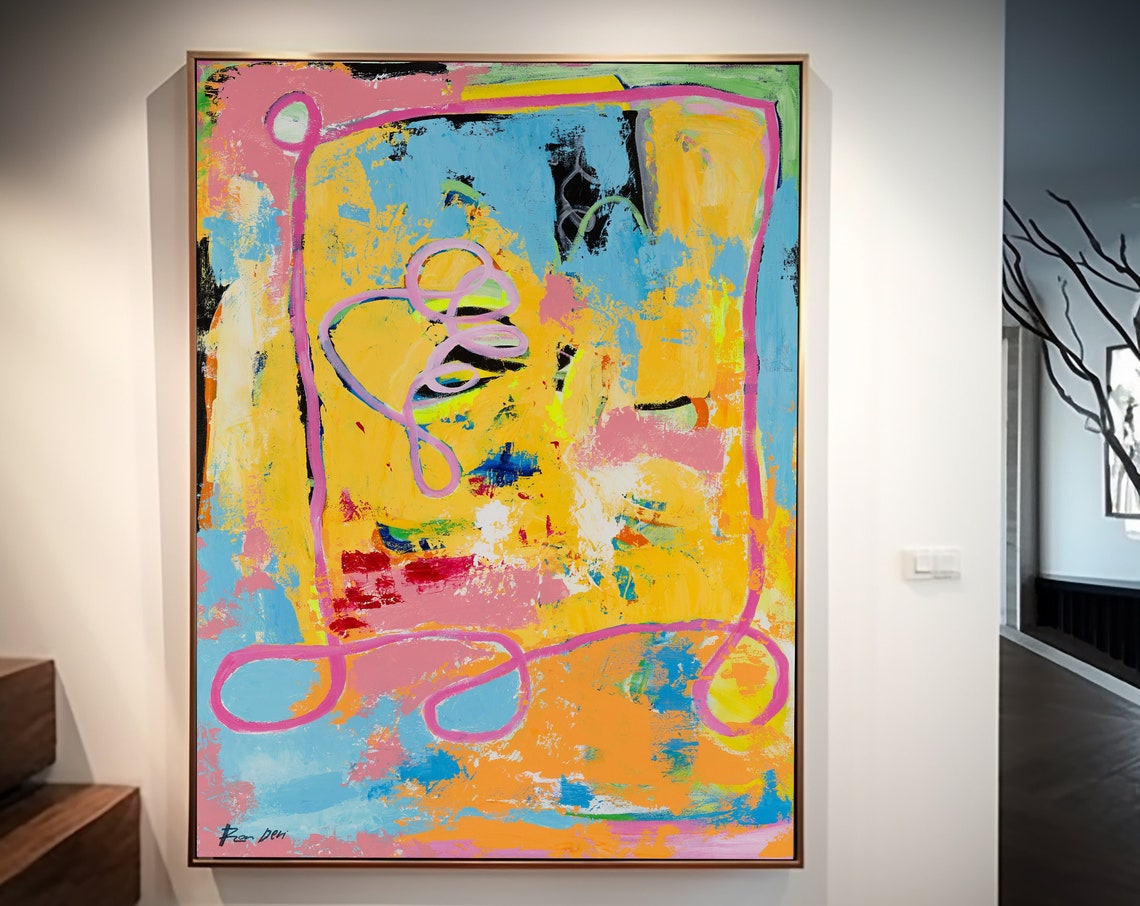 Orange Blue Pink Playful Brushwork Modern Expressive Abstract Poster - Image 6