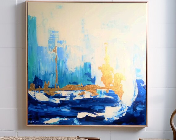 Blue Skyline Abstract Art Print, Contemporary