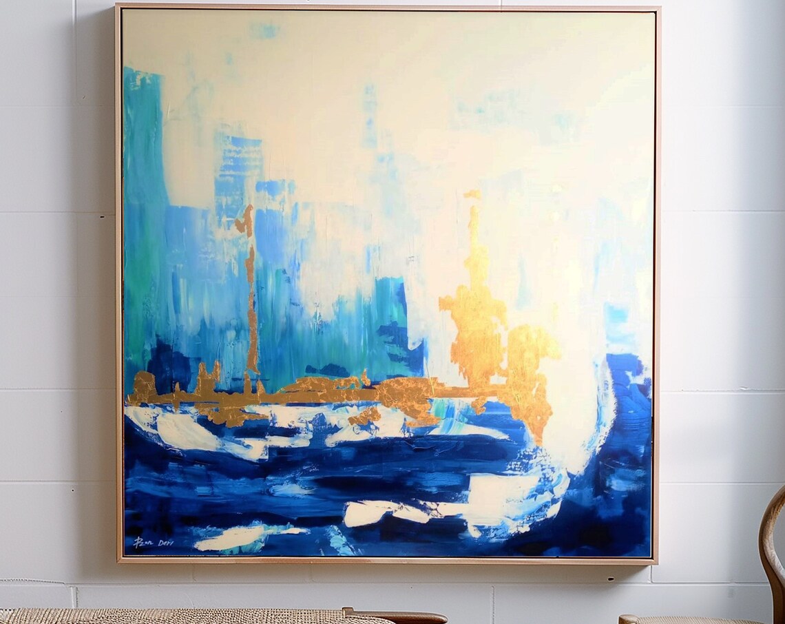 Blue Skyline Abstract Art Print, Contemporary