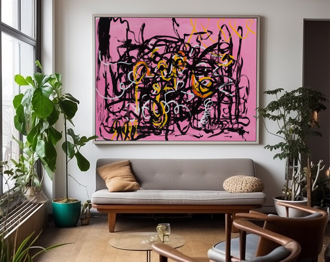 Pink Abstract Painting, Modern Art Wall Art Print
