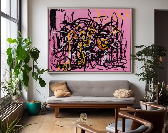 Pink Abstract Painting, Modern Art Wall Art Print