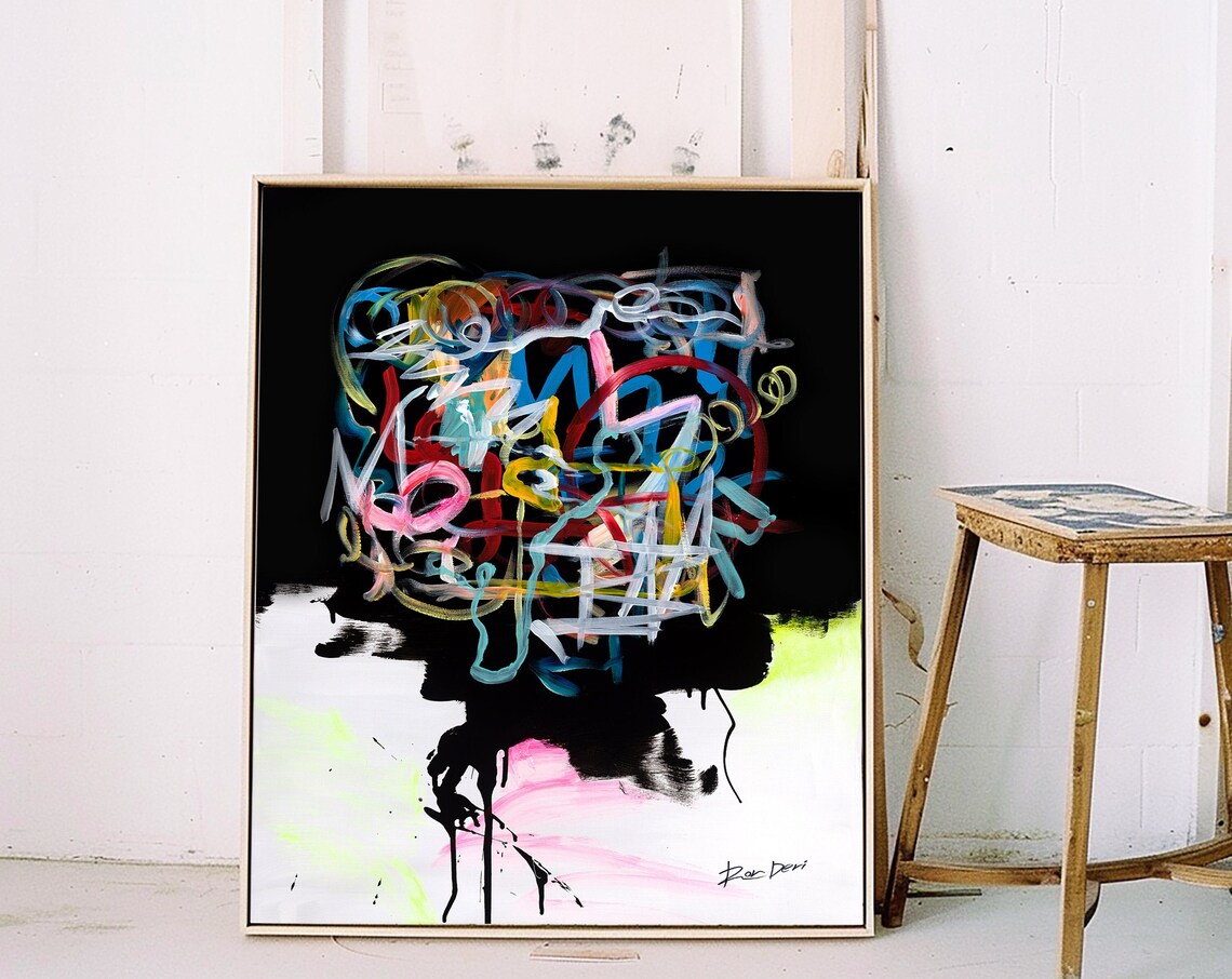 Modern Abstract Painting, Black Living Room Wall Art - Image 5