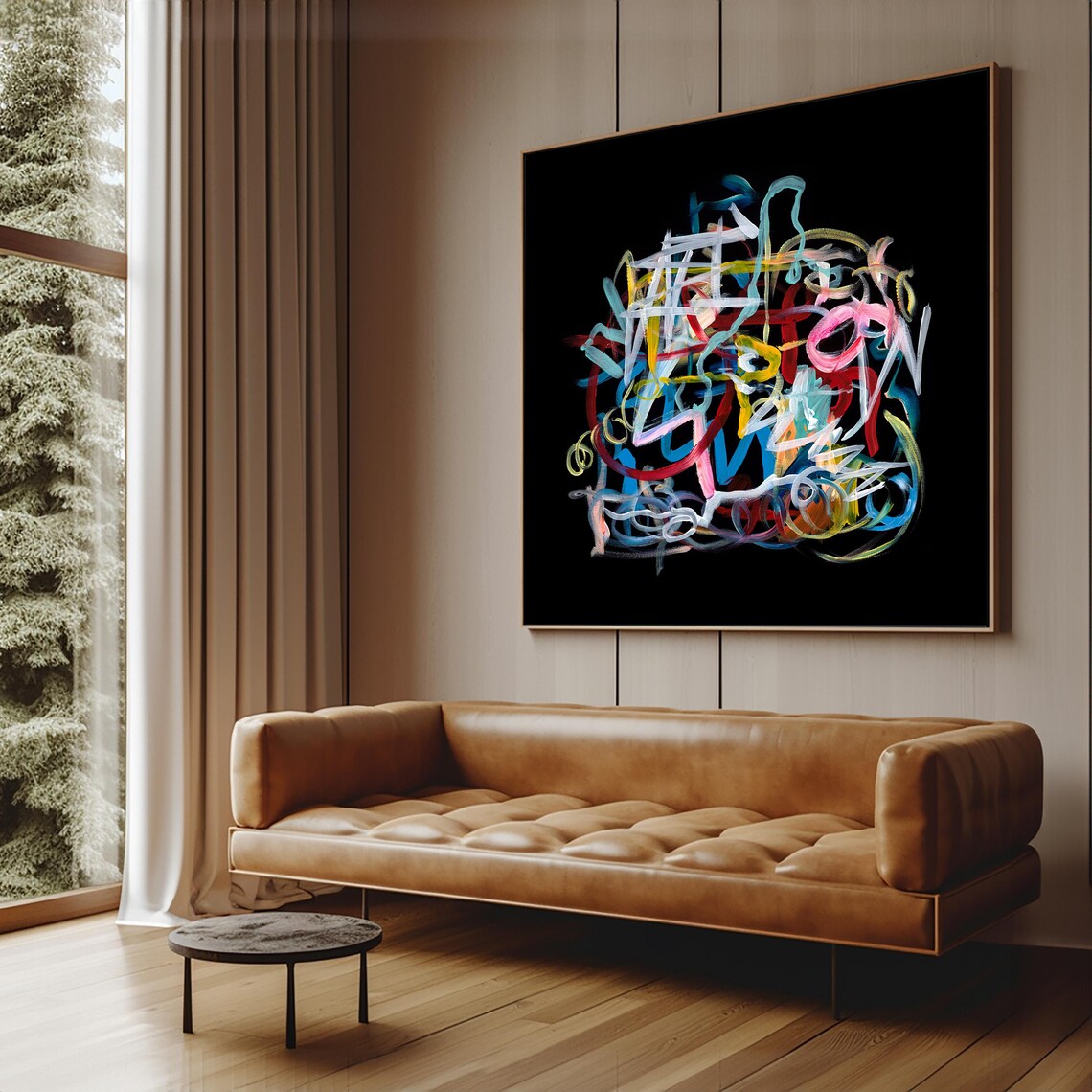 Black Abstract Art Print, Modern Colorful Painting