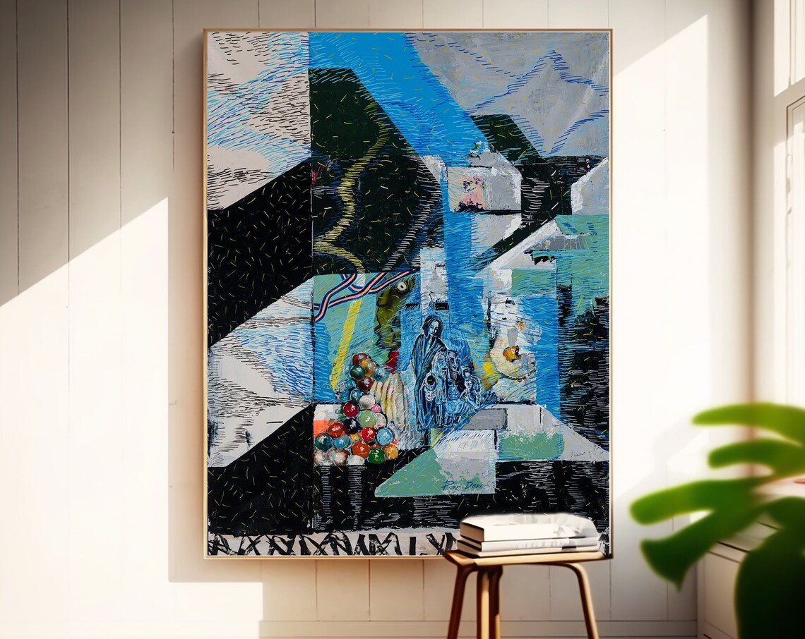 Blue Abstract With Colorful Balloon Shapes Painting By Ron Deri Poster