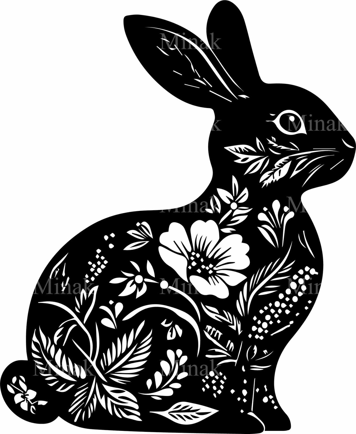 Floral Rabbit, Decorative Bunny Silhouette - Image 3