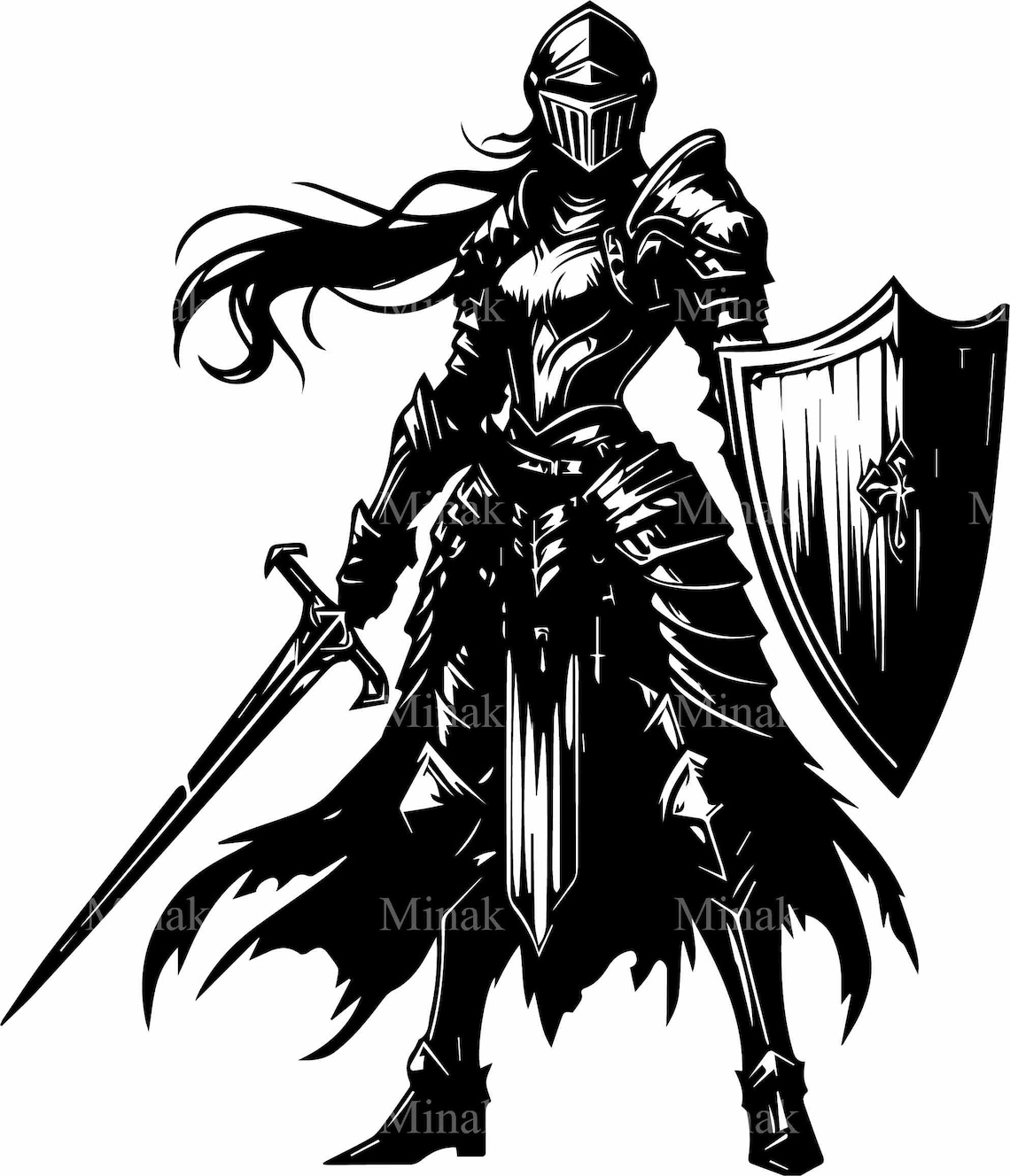 Female Warrior Medieval Fantasy Silhouette Art Print
