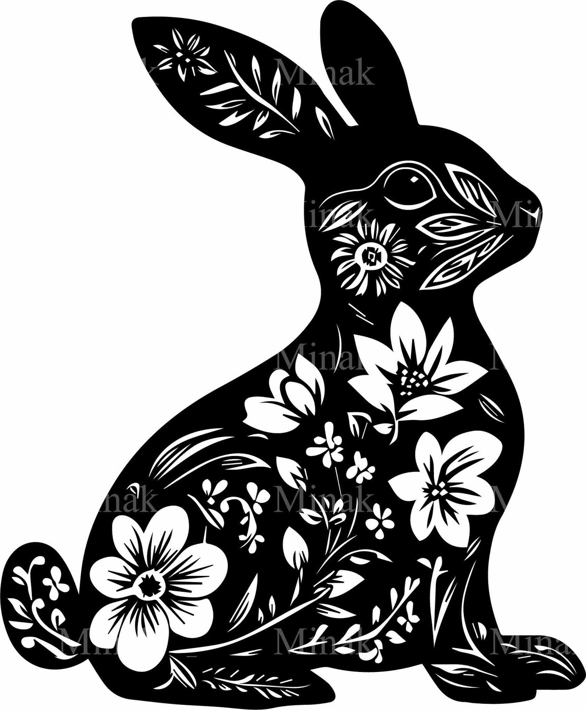 Floral Rabbit, Decorative Bunny Silhouette - Image 4