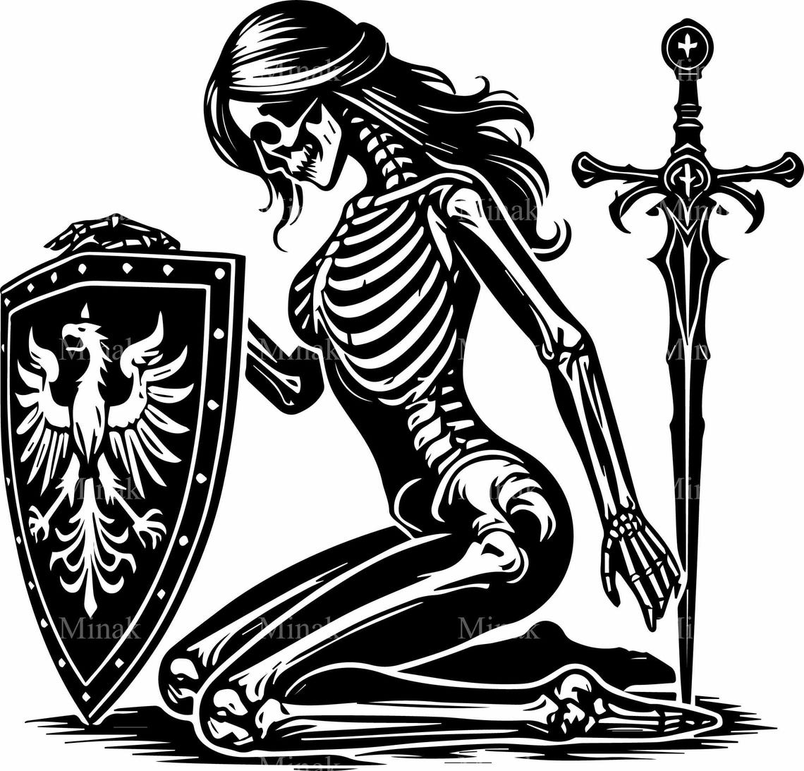 Kneeling Female Skeleton Warrior Greatsword Gothic Fantasy Poster - Image 2