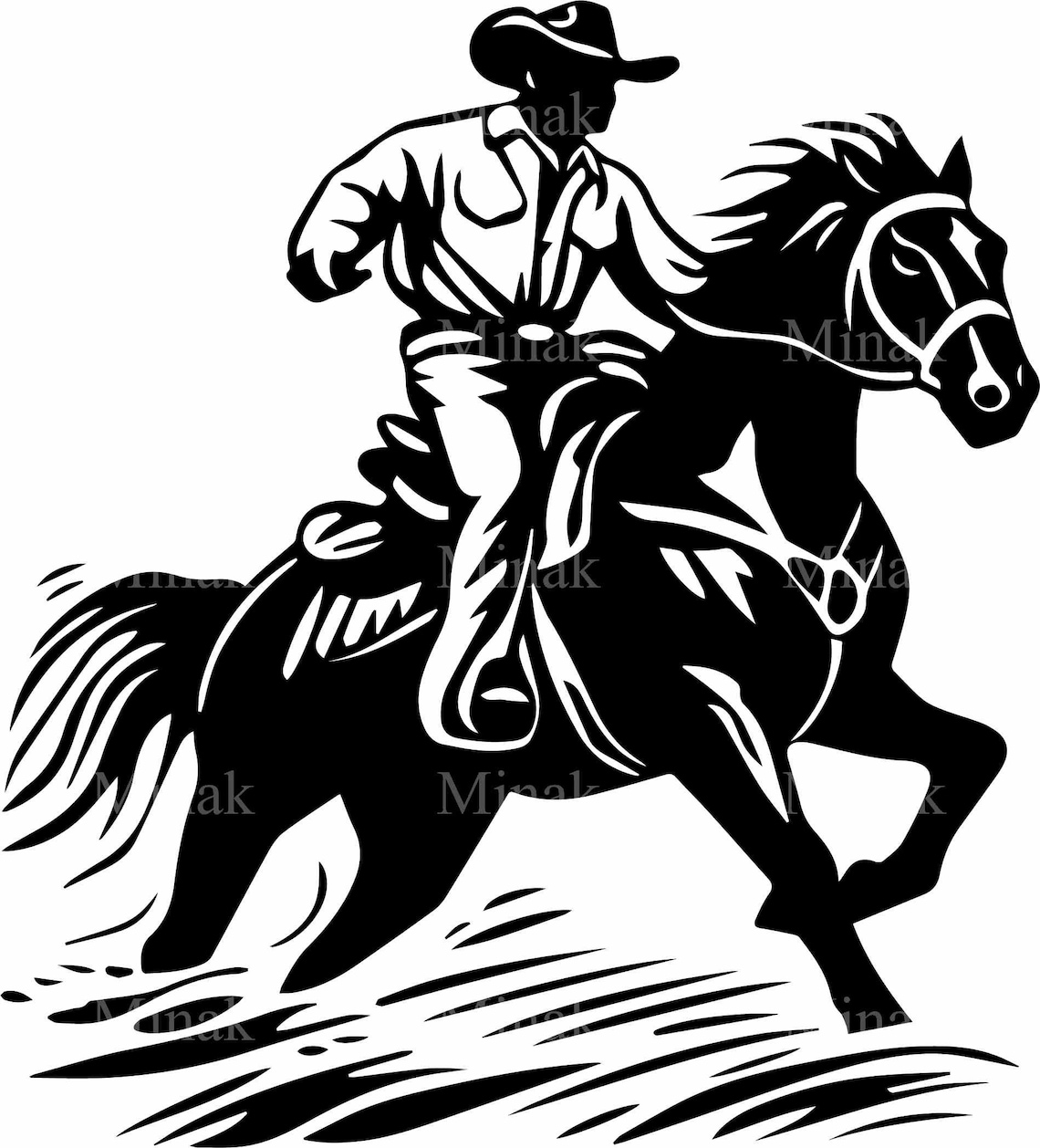 Western Cowboy Riding Horseback Silhouette, Rustic - Image 3