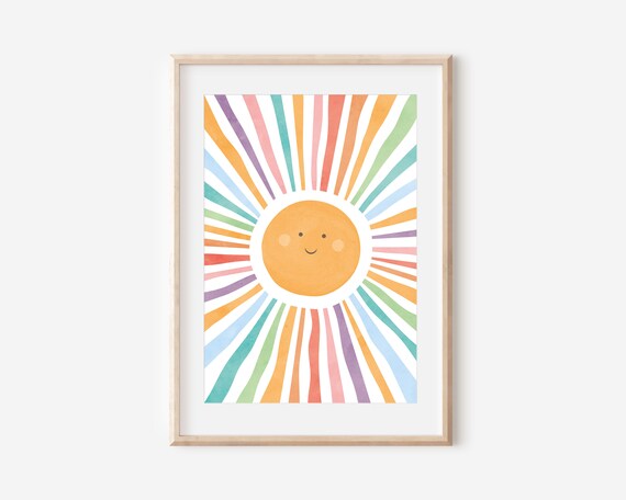 Watercolor Sun Poster, Nursery Room Wall Art