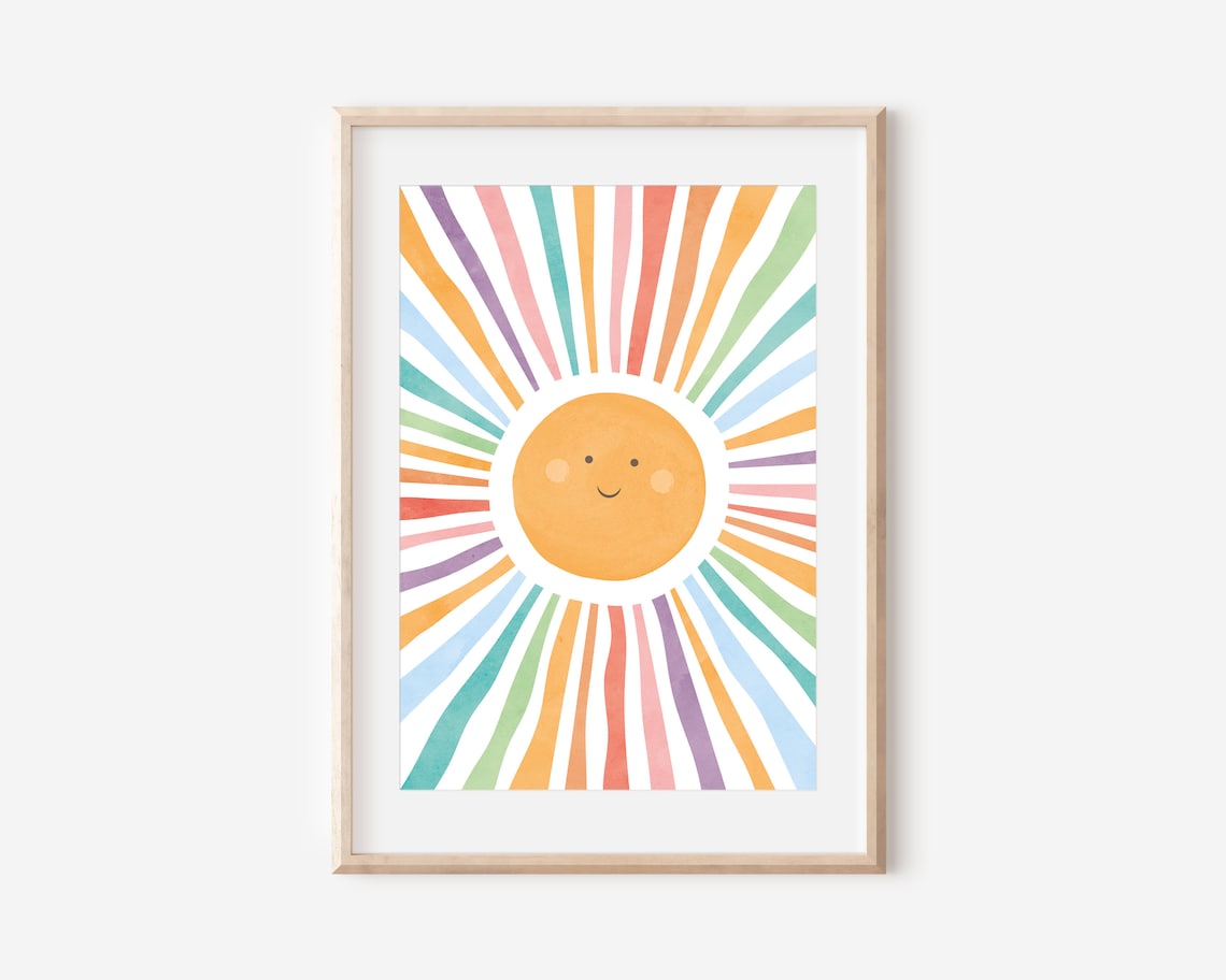 Watercolor Sun Poster, Nursery Room Wall Art
