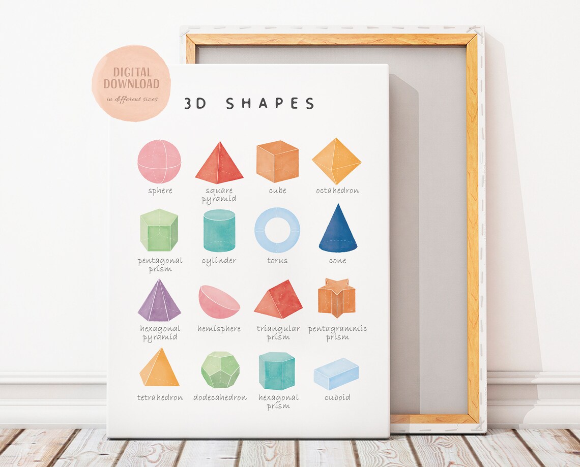3D Shapes Educational Poster, Preschool Classroom Decor - Image 3