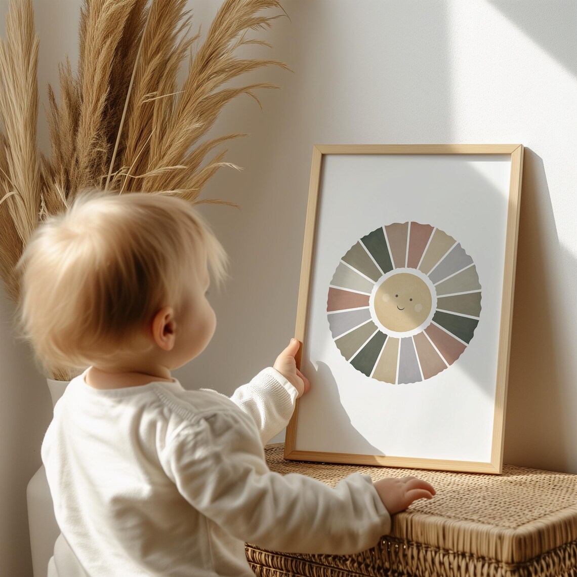 Smiling Sun Watercolor Boho Nursery Neutral Kids Playroom Poster - Image 3