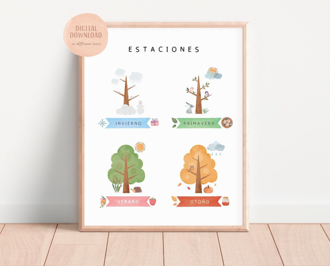 Seasons Poster in Spanish, Educational Nursery Art Print - Image 3