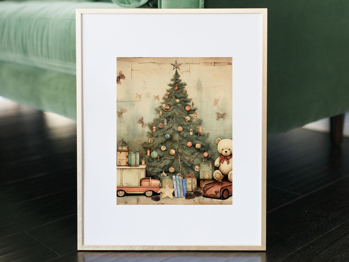 Vintage Christmas Tree with Old Toys Nostalgic Holiday Poster - Image 3