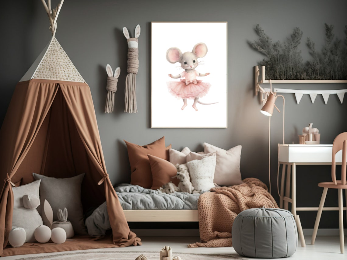 Cute Dancing Ballerina Mouse Pink Tutu Bow Watercolor Poster - Image 2