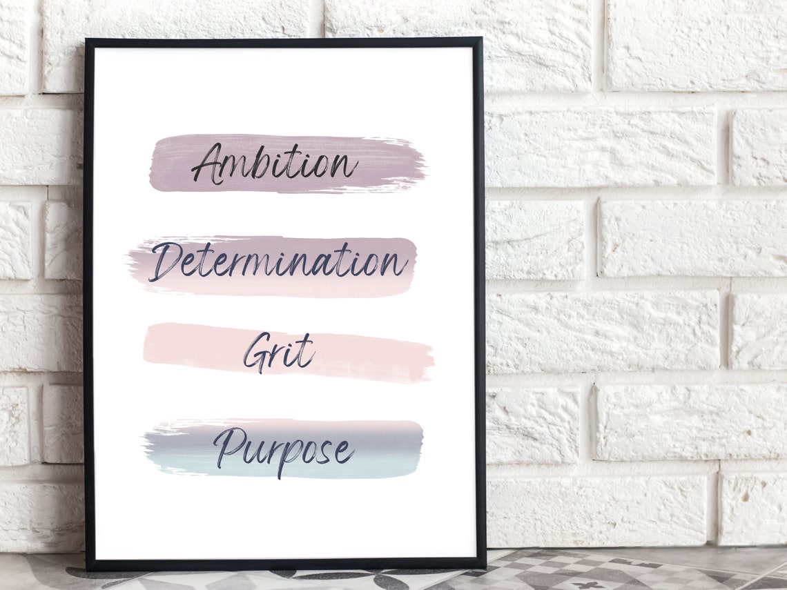 Ambition Determination Grit Purpose Brushstroke Quote Wall Print - Image 3