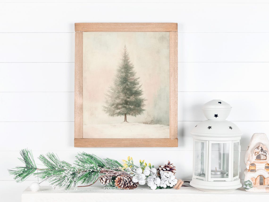 Minimalist Pine Tree Winter Forest Poster Neutral Mantel Wall Decor
