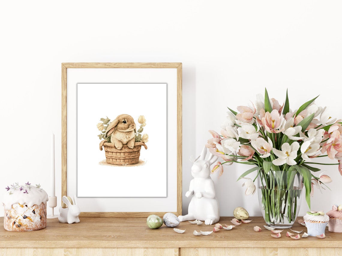 Cute Bunny Art Print Nursery Bunny Wall Art Watercolor Easter Bunny Wall Decor For Kids Room Instant - Image 2