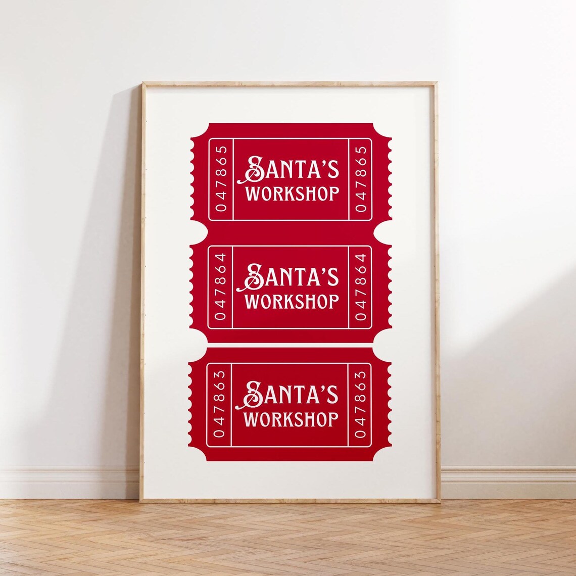 Santa's Workshop Red Ticket Trio Vintage Christmas Wall Poster