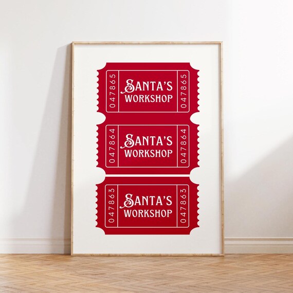 Santa's Workshop Red Ticket Trio Vintage Christmas Wall Poster