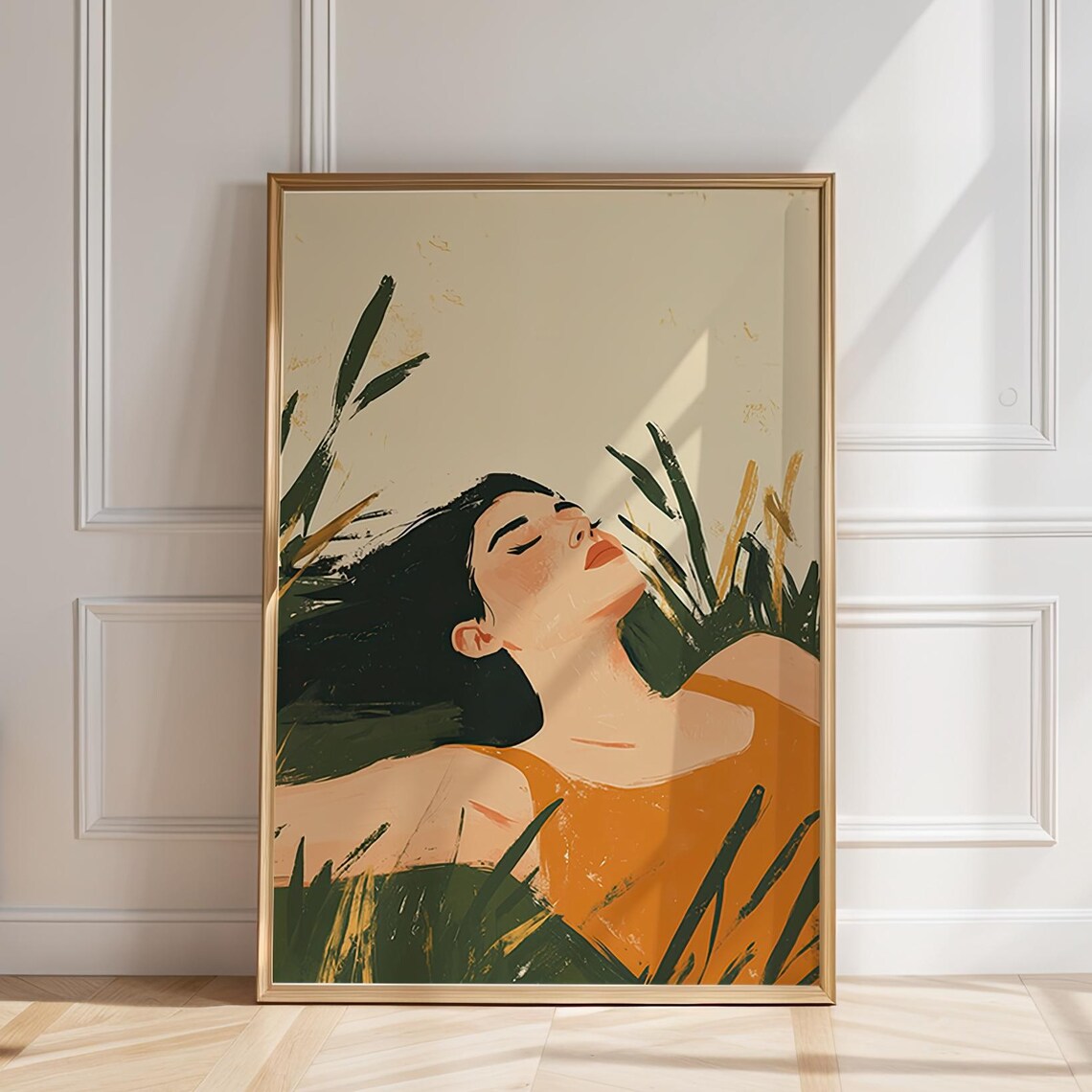 Abstract People Large Wall Art Sunlit Relaxation Orange Woman Minimalist Print Elegant For Contemporary Home Decor - Image 6