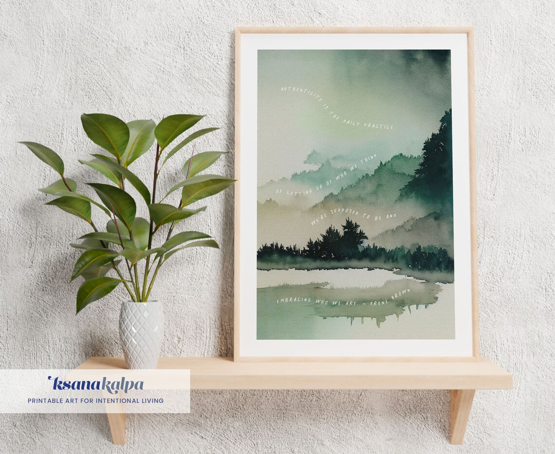 Authenticity Is Daily Practice Brene Brown Lake Watercolor Poster - Image 2