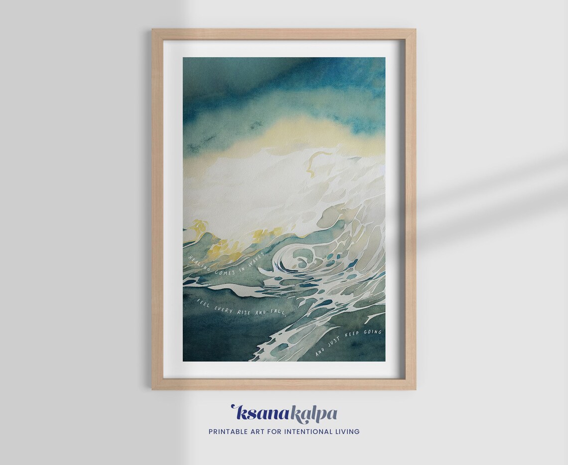 Healing Comes In Waves Watercolor Therapy Office Art Print
